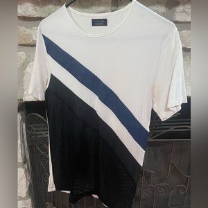 Zara Man Faux Leather/Mesh Stripe Tee Small